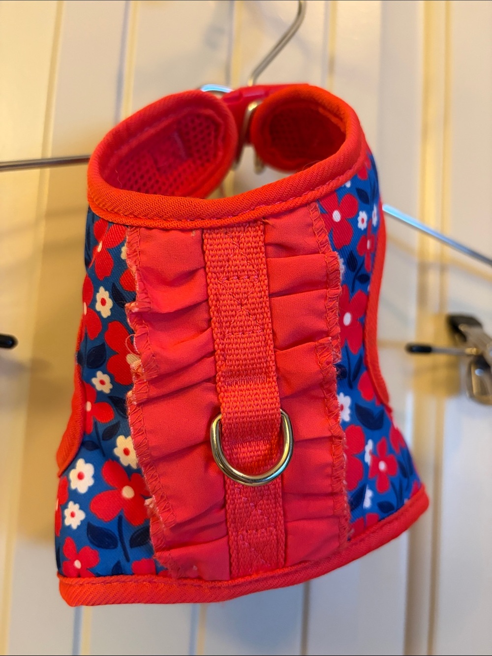 Floral Red & Blue Dog Harness with D-Ring